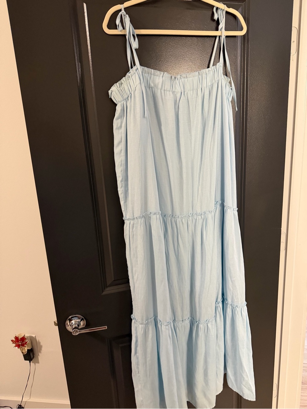 Light Blue Tiered Tie-Strap Maxi Dress